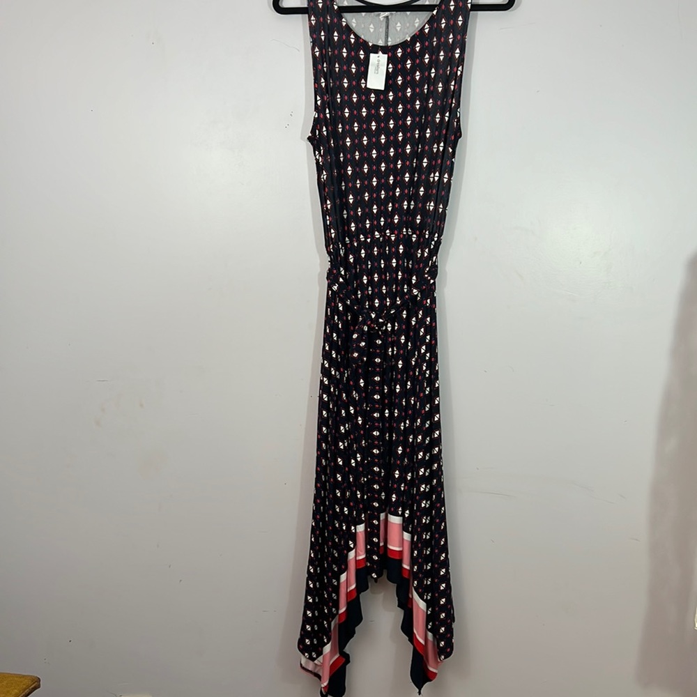 Size L red, white and blue PRINT MAXI DRESS W/TIE Summer Wedding Vacation Cruise